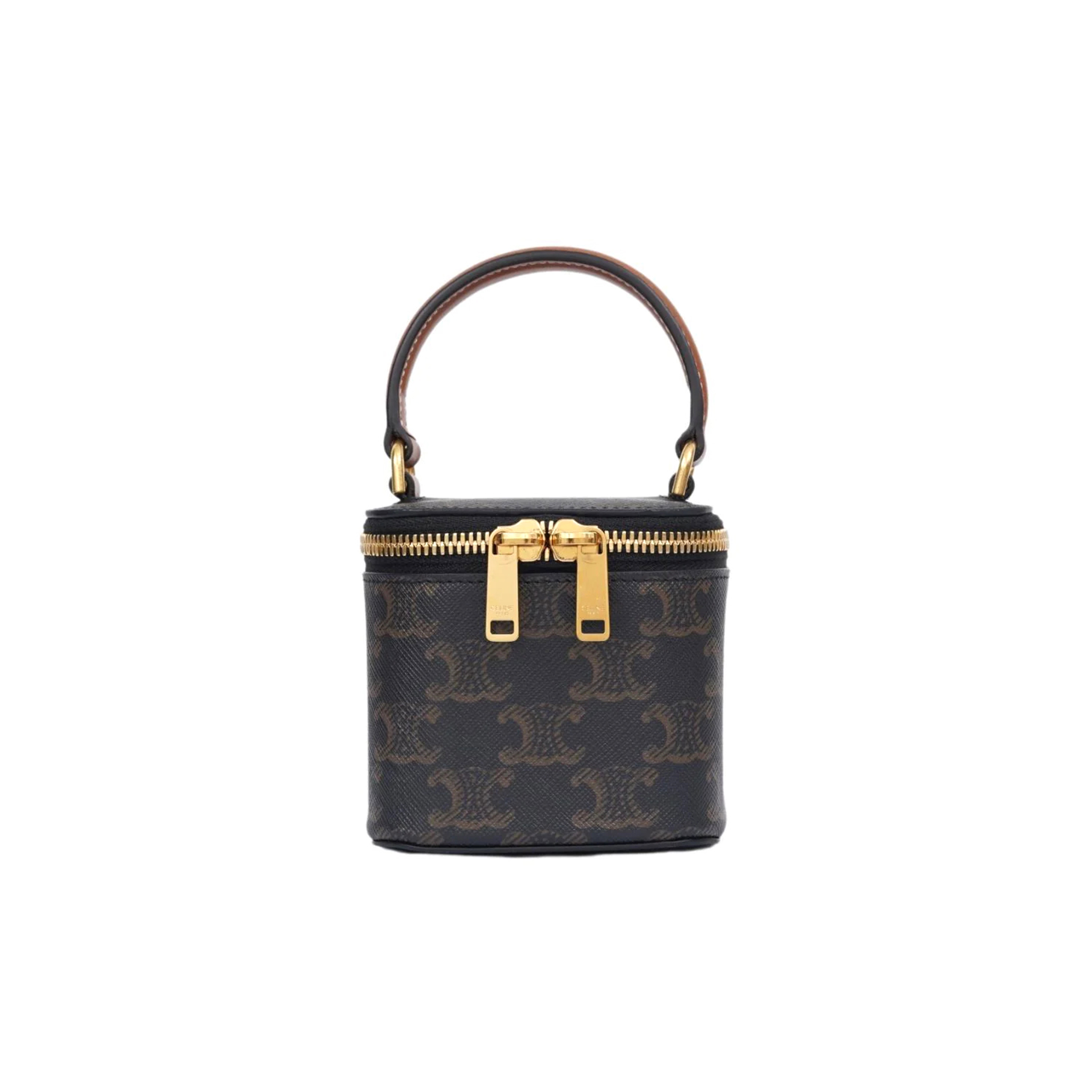 CELINE MINI VANITY CASE IN TRIOMPHE CANVAS AND CALFSKIN 100766 (9.5*9*9cm)